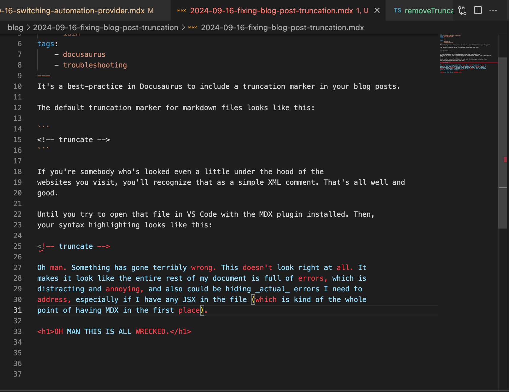 Screen shot showing MDX syntax highlighting showing many error-checking false
positives