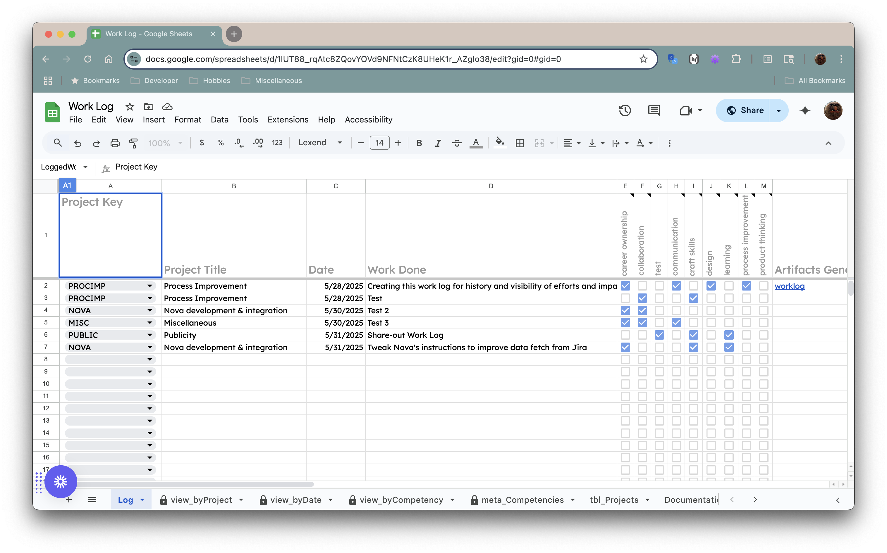 A screen capture showing the  main log page (click to enlarge)